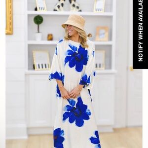 Blue Floral Midi Caftan Dress